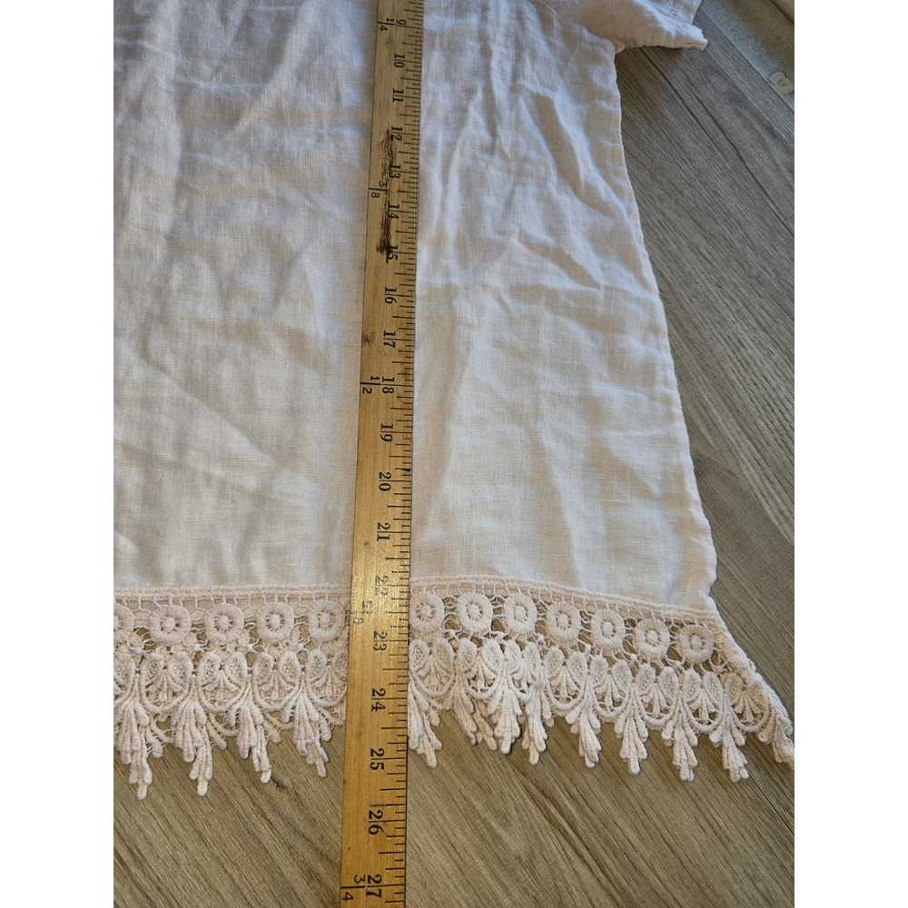 Terzo Millennio Women's Linen Top Size M Ivory Lace Hem Short Sleeve euro summer - Picture 6 of 6